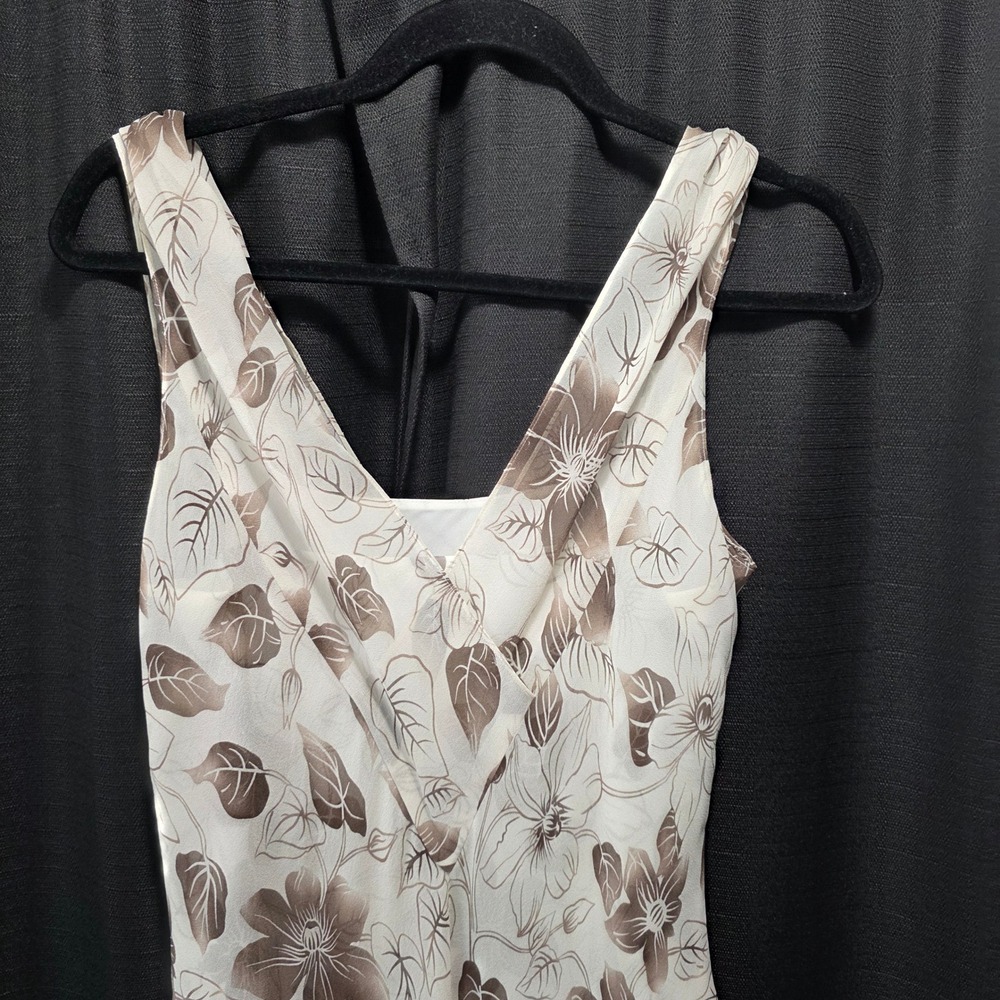 Ann Taylor Loft 100% Silk Floral V-Neck Midi Dress Brown Cream Size 8 - Picture 7 of 10